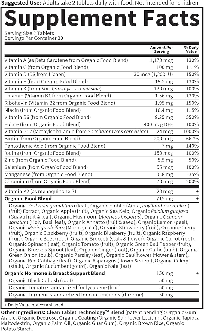 Garden of Life Organics Vitamins for Women 40+ - 60 Tablets Womens Multi 40+ Vegan Vitamins for Women Over 40 Hormone &amp Breast Health Support Blend Whole Food Womens Multivitamin