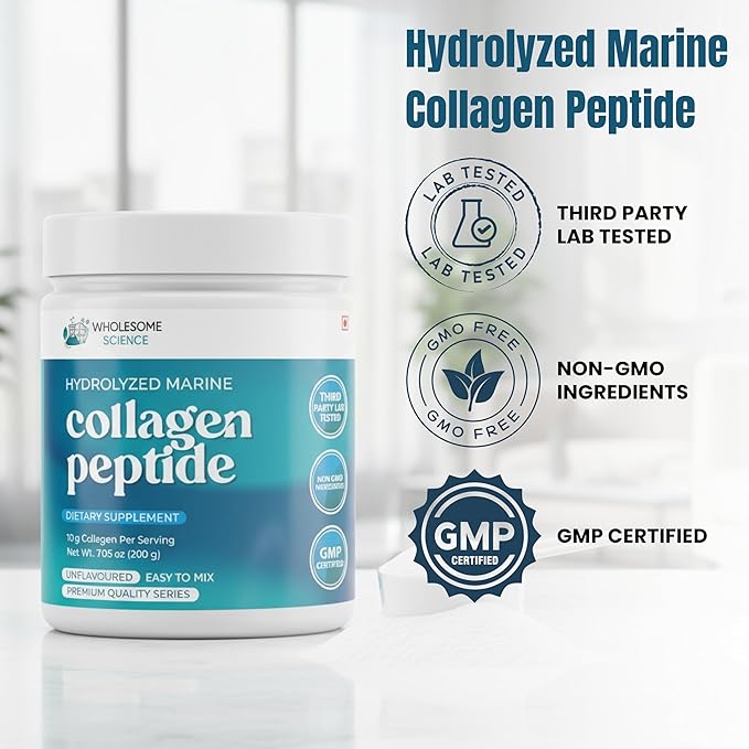 Hydrolyzed Marine Collagen Peptides Powder – Collagen Peptide Formula for Skin Hair &amp Nails – Non-GMO Third-Party Lab Tested Dietary Supplement – 10 g (1 Scoops) per Serving
