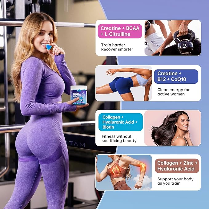 Creatine Gummies for Women – Blueberry Flavor 5g Creatine Monohydrate per Serving Pre Workout Creatine Chews with Collagen BCAA for Muscle Growth Strength &amp Energy Support – 90 Gummies Sugar