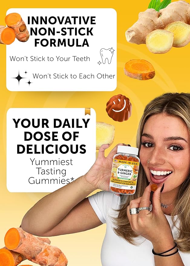 Lunakai USA Made Turmeric and Ginger Supplement Gummies 500mg with Black Pepper – High Absorption Curcumin Turmeric Gummies for Joint Comfort Daily Immune Support Non-GMO 60ct
