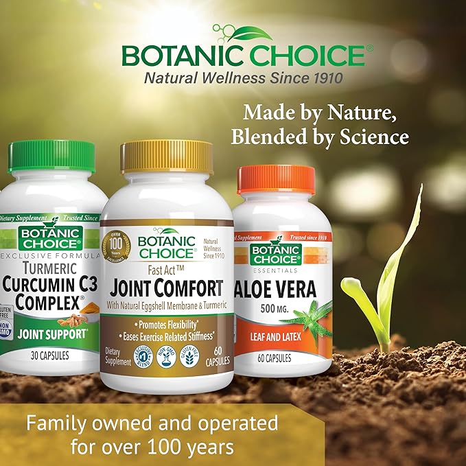Botanic Choice Fast Act Joint Comfort with NEM Natural Eggshell Membrane Turmeric Curcumin Bioperine &amp White Willow Bark Supports Joint Health 60 500mg Capsules