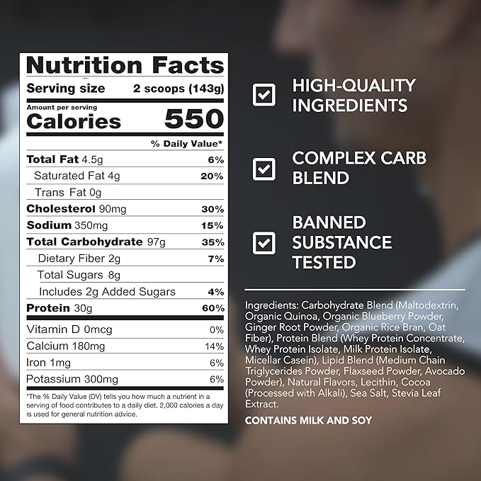 RIVAL NUTRITION Clean Gainer Protein Powder – 5LB Salted Caramel – High Protein Lean Mass &amp Weight Gainer | 550 Calories 30g Protein 97g Multi-Source Carbs No Artificial Ingredients – 16 Servin