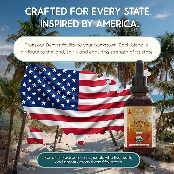 HerbEra Texas Herbal Detox Blend - USDA Organic Extract Made in USA | Immune &amp Liver Support Liquid Drops | Burdock Dandelion Root Milk Thistle Hibiscus Rosemary Spirulina | 2 fl oz