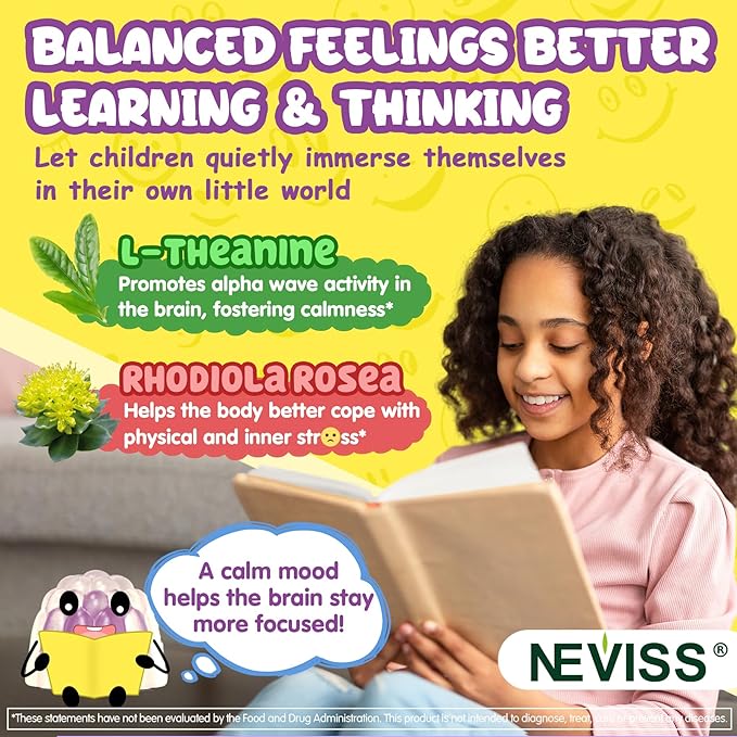 Kids Focus Gummies - Brain Supplements with Vegan Omega 3 DHA Phosphatidylserine L-Theanine L-Tyrosine Methylated B6 &amp B12 for Kids &amp Teen Support Attention Memory Nootropic Sugar Free