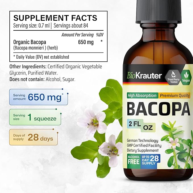 BIO KRAUTER Milk Thistle Tincture 2 Fl. Oz. &amp Bacopa Tincture 2 Fl. Oz.