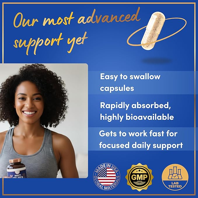 Thermogenic Multi Collagen Burn Capsules - Hydrolyzed Multi Collagen Complex Types I II III V X Marine Collagen Hyaluronic Acid - Beauty and Anti-Aging Supplement for Women and Men - 90 Pills