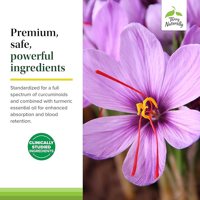 Terry Naturally Saffron Lift + Curcumin - Herbal Supplement with Curcumin - Non-GMO Saffron &amp Brain Curcumin Capsules - Concentration &amp Relaxation Support Supplement - 60 Capsules (Pack of 2)