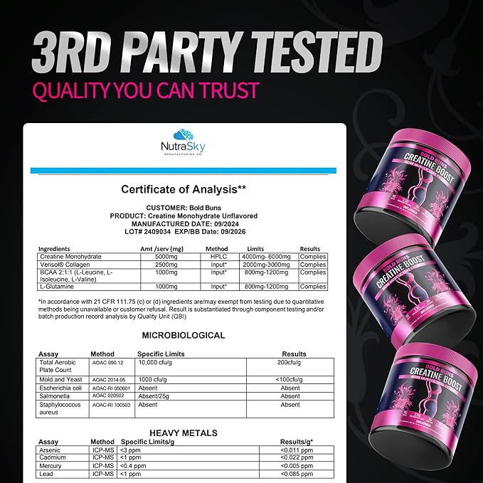 Creatine for Women – Booty Builder Supplement with Collagen &amp BCAA – Supports Muscle Development Post-Workout Recovery Skin Elasticity Healthy Hair &amp Nail | Unflavored – 30 Servings