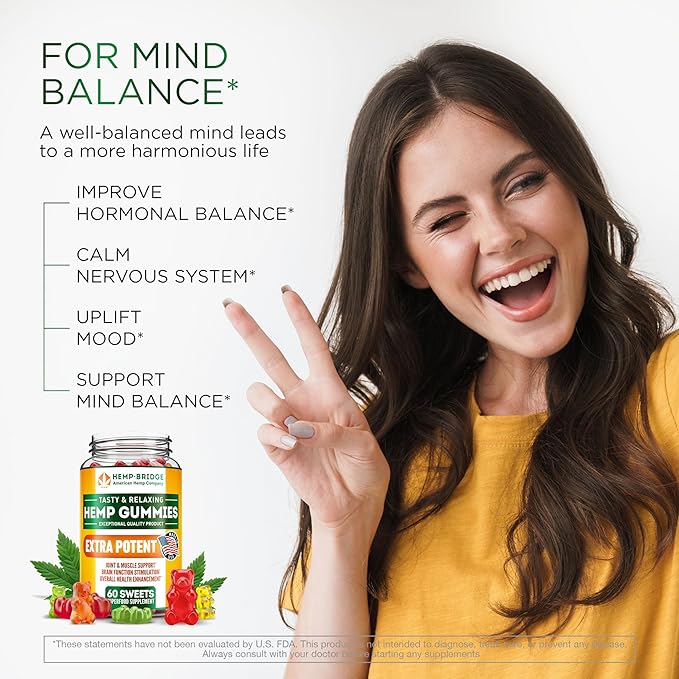 Hemp Gummies - Made in USA - Omega 3 Supplement with Hemp Oil - Fruity Gummies for Joints Muscles Relax Calm Sleep Skin and Nails