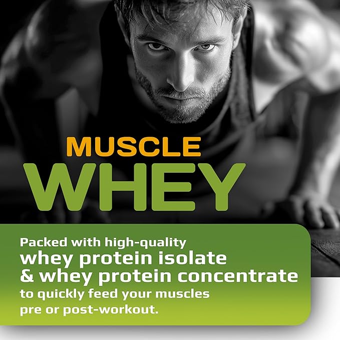 MFL Muscle Whey Protein 2 lbs l 26g of Protein l 8g BCAAs l 6g Glutamine l Low Carbs l 28 Servings (Banana Cream)