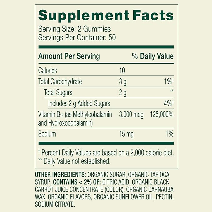 SEDLAV Extra Strength Vitamin B12 Vegetarian Gummies Raspberry Flavor 3000mcg 100 Count Sticker