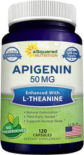aSquared Nutrition Apigenin 50mg &amp L-Theanine 200mg - 120 Capsules - Apigenin Supplement Pills for Sleep and Relaxation - Natural Bioflavonoid Extract Found in Chamomile Tea