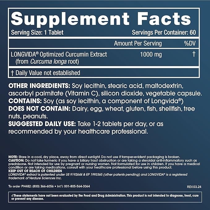 ProHealth Longevity Optimized Curcumin Longvida® - 1000 mg 60 Tablets