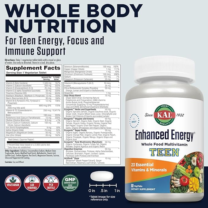 Kal Enhanced Energy for Teens Tablets 60 Count