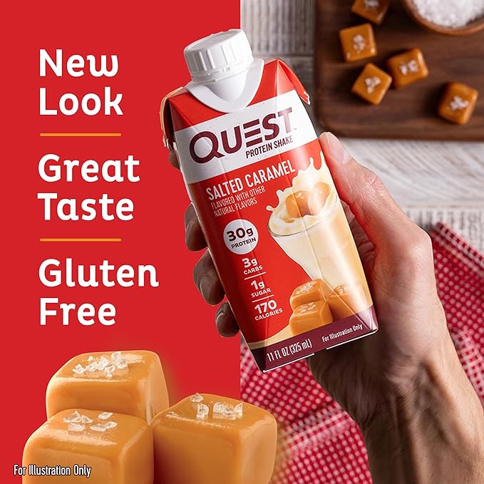 Quest Nutrition Ready to Drink Salted Caramel Protein Shake High Protein &amp Protein Chips Variety Pack (BBQ Cheddar &amp Sour Cream Sour Cream &amp Onion) High Protein Low Carb 1.1 Ounce (