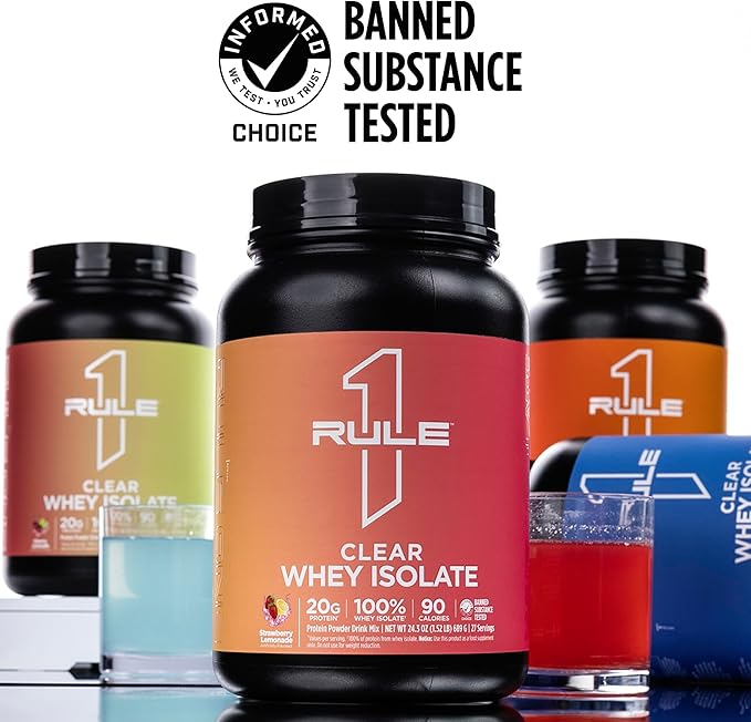 Rule 1 Clear Whey Isolate - 20g All-Whey Isolate Protein Mix Over 9g EAAs 90 Calories Zero Sugar Easy to Digest Light Crisp and Refreshing Taste (27 Servings Cherry Limade)
