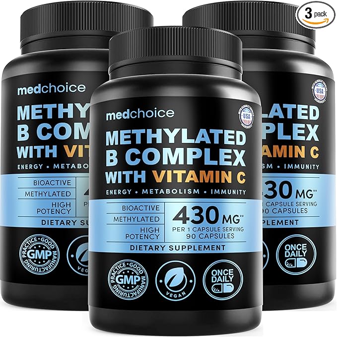 9-in-1 Methylated B Complex with Vitamin C B Complex B12 &amp L-5-MTHF - Vegan Non-GMO Gluten-Free &amp GMP-Certified Energy Brain &amp Wellness Daily Methylcobalamin Multivitamin (90 Servings