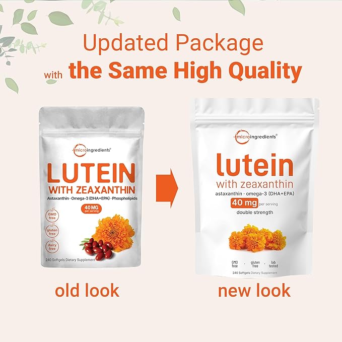 Micro Ingredients Lutein &amp Zeaxanthin 40mg Softgels 240 Count with Astaxanthin Omega-3s &amp Phospholipids | Eye + Vision Health Vitamins | Third Party Tested Non-GMO Gluten Free