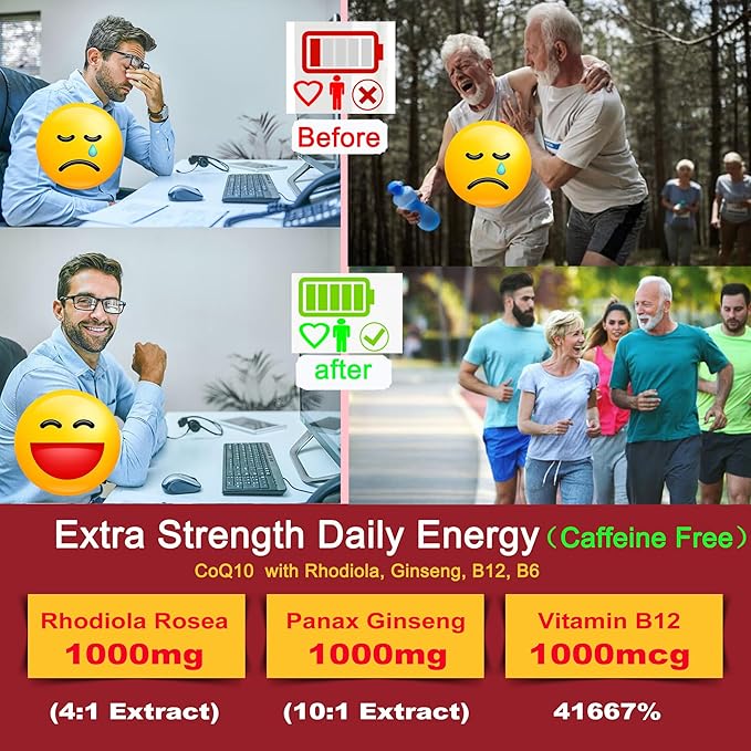Ultra Absorption CoQ10 Gummies 200mg/400mg w/ Methyl B12 1000mcg B6 Rhodiola Rosea &amp Panax Ginseng Sugar Free CoQ10 Supplement for Energy Boost Hear-t Health Antioxidant &amp Brain Support