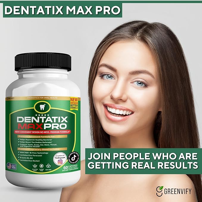 Dentatix Max Pro for Gums and Teeth Health &amp Fresh Breath - 40 Billion CFU Advanced Oral Probiotics for Mouth Bad Breath Capsule Supplement (1)