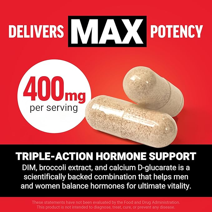 Force Factor DIM Max DIM Supplement 400mg Estrogen Balance for Women &amp Men Extra Strength for Hormonal Acne Metabolism Menopause PCOS Diindolylmethane Superior Absorption 60 Capsules