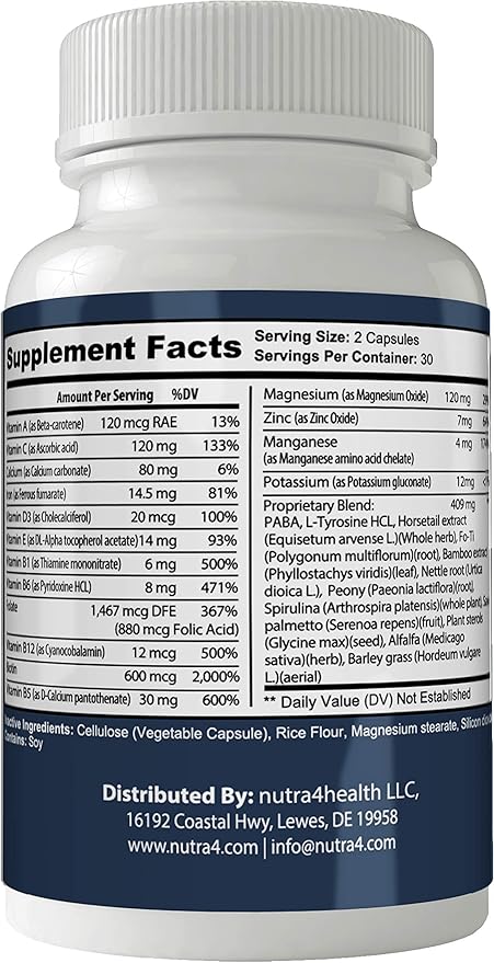 Revifol Hair Skin and Nails Supplement - Advanced Unique Hair Growth Vitamins and Minerals with Biotin - Gluten Free 60 Capsules - Hair Lash Skin and Nails Extra Strength Formula Growth Booster