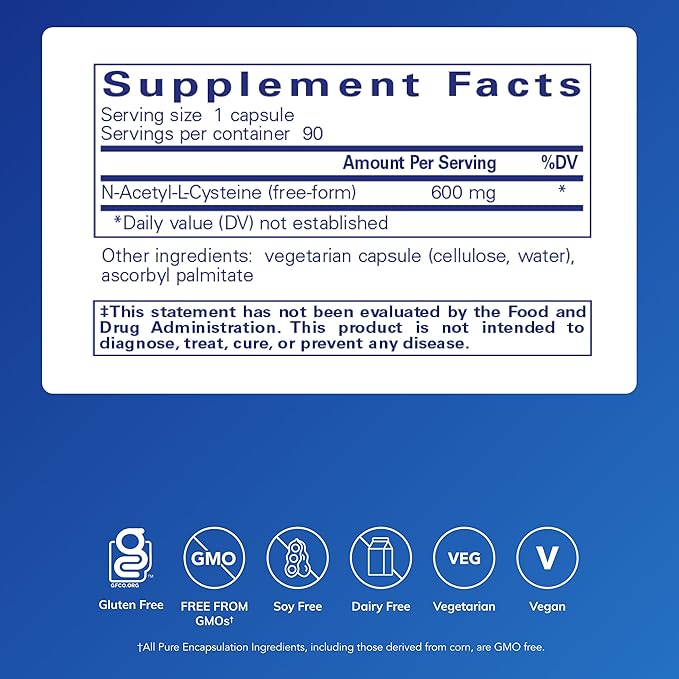 Pure Encapsulations NAC 600 mg - N-Acetyl Cysteine NAC Supplement for Lung Health &amp Immune Support Liver Support &amp Antioxidants* - with Freeform N-Acetyl-L-Cysteine - 90 Capsules
