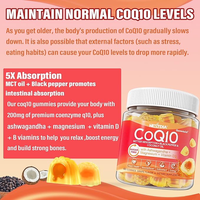 Sugar-Free CoQ10 200mg 100mg Filled Gummies + Nitric Oxide Beet Root Gummies 1200mg