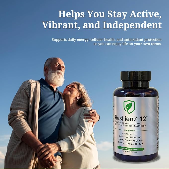 ResilienZ-12 Healthy Aging &amp Cellular Health – 12-in-1 Longevity Antioxidant Complex w/Meriva Curcumin Phytosome Sulforaphane CoQ10 EGCG Resveratrol Quercetin Tocotrienols &amp Astaxanthin
