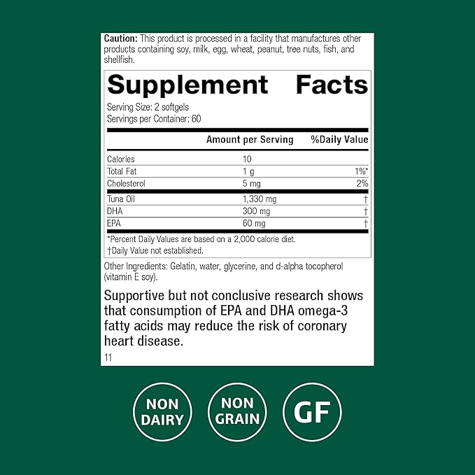 Standard Process Tuna Omega-3 Oil - Brain &amp Eye Health Support Supplement - Essential Fatty Acid Supplement with Omega-3 - Nutritional Supplement to Aid Skin Health - 120 Softgels