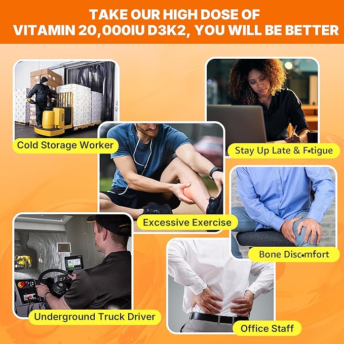 Vitamin D3 20000 IU + K2 Vitamin (MK4 &amp MK7) 200mcg + Calcium Citrate Optimal Vitamin D3 K2 Softgel - Strong Bone &amp Muscle Calcium Absorption Helping Vitamin D Deficiencies Easy to Swallo