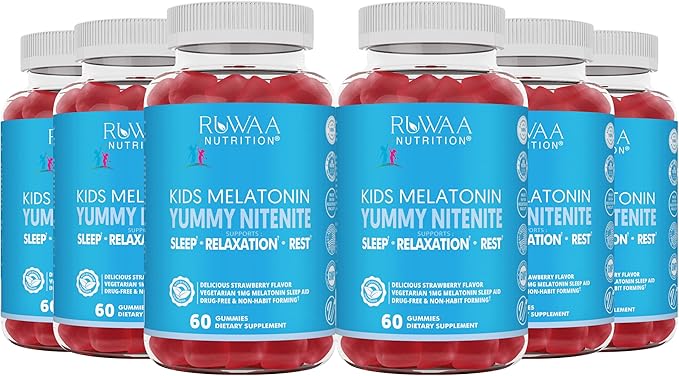 RUWAA NUTRITION Kids Melatonin Gummies 1 mg Safe Drug-Free &amp Effective Natural Sleep Aid for Kids. Children Melatonin Gummy Gluten-Free Vegetarian Restful Sleep Support for Ages 4+. 360ct (6)