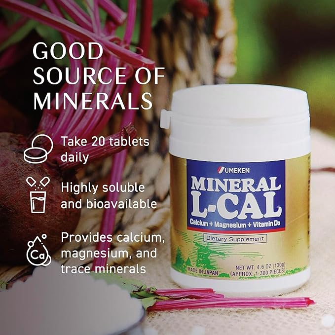 Mineral L-Cal Calcium with Vitamin D3 4 Month Supply Water Soluble Ball Format with Magnesium &amp Minerals Fast Absorbing Calcium Magnesium D3 Supplement 1300 Balls per Bottle 130g Each Pack
