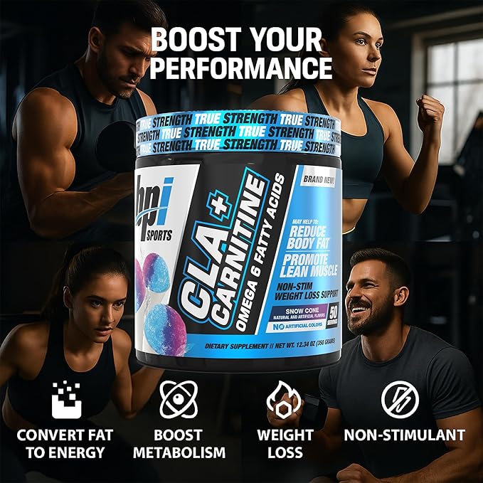 BPI Sports CLA+Carnitine – CLA L Carnitine &amp Linoleic Acid – L Carnitine Supplement for Weight Loss Metabolism &amp Lean Muscle – Caffeine Free – Snow Cone – 50 Servings – 12.34 oz