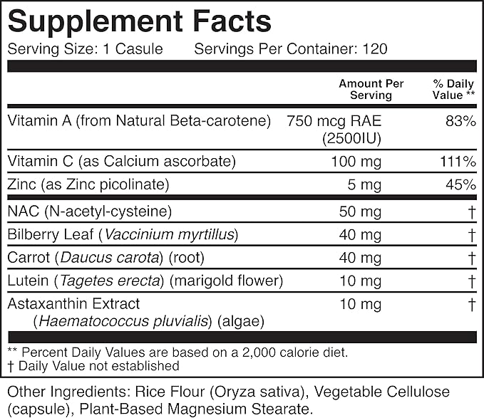 BIOACTIVE NUTRIENTS Eye Support with Lutein - Support for Overall Eye Health - 120 Vegetable Capsules