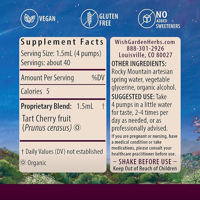 WishGarden Herbs Organic Tart Cherry Extract - Organic Tart Cherry Juice Tincture for Sleep Support Contains Natural Melatonin Joint Comfort &amp Muscle Recovery Superfood Rich in Nutrients 2oz