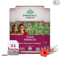 ORGANIC INDIA Tulsi Hibiscus Tea Bags - Holy Basil Herbal Tea Stress Relieving Calming Immune Support USDA Organic Caffeine Free -18 Bags 3 Pack
