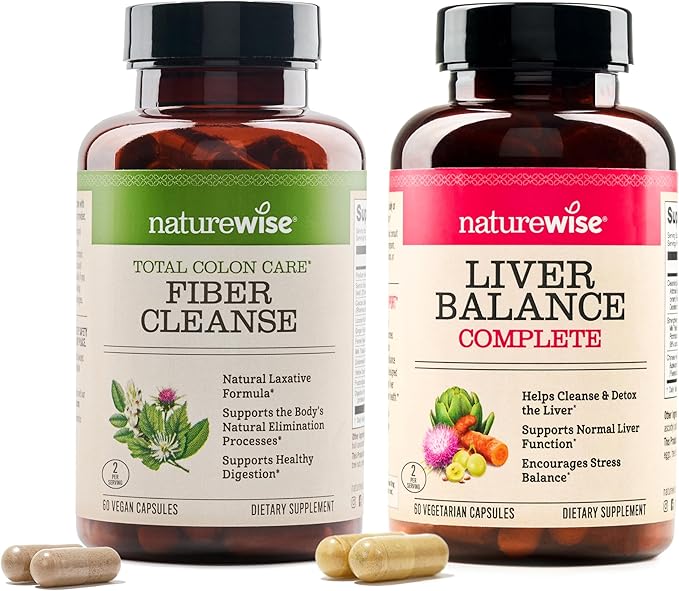 NatureWise [1] Total Colon Care Fiber Cleanse - Natural Laxative - 60 Capsules[30-Day Supply] + [1] Liver Balance - Milk Thistle Dandelion Turmeric - 60 Capsules[30-Day Supply]