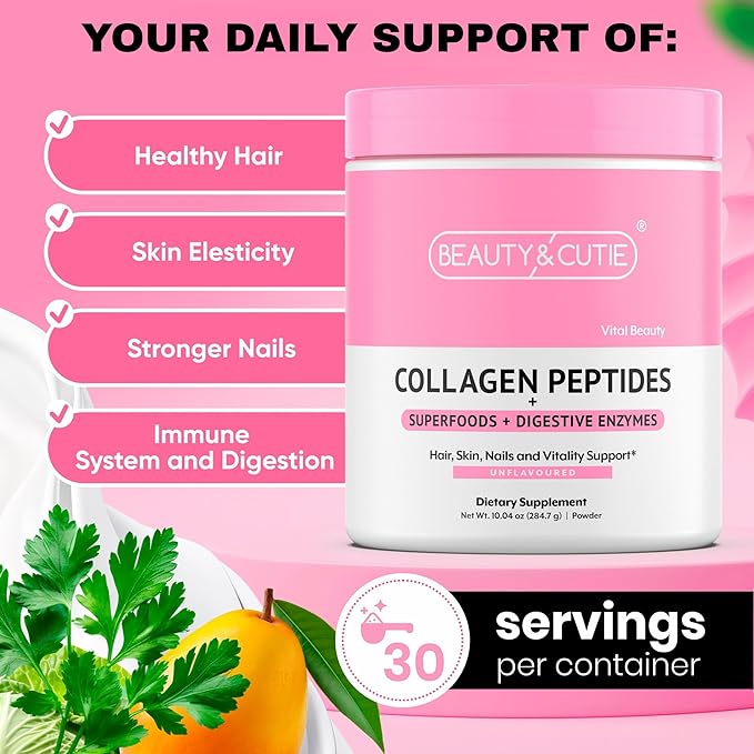 Collagen Peptides with Superfoods and Digestive Enzymes Powder Grass Fed Pasture Raised for Hair Skin Nails and Immune System Support Unflavored Gluten Free10.04 oz