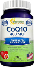 aSquared Nutrition CoQ10 (400mg Max Strength 100 Veggie Capsules) - High Absorption Coenzyme Q10 Powder - Ubiquinone Supplement Pills Extra Antioxidant CO Q-10 Enzyme Vitamin Tablets Coq 10 400 mg