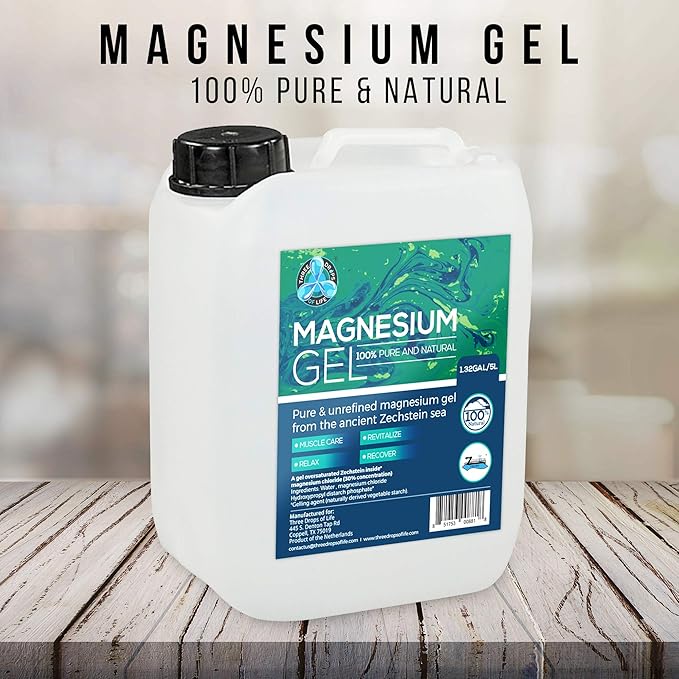 Magnesium Gel Best Topical Magnesium Chloride Gel for Dermal Skin Absorption Direct from The Netherlands Zechstein Sea - Supports Skin and Muscle Recovery (1.32Gal/5L)