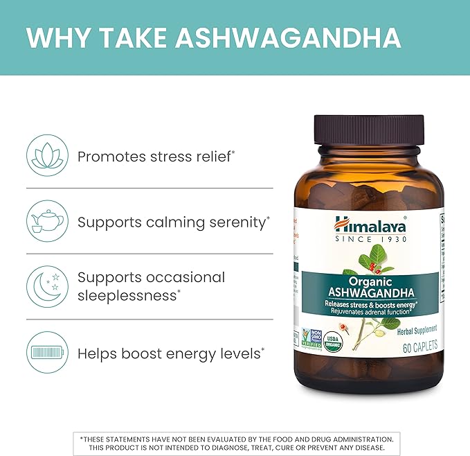 Himalaya Organic Ashwagandha and Shilajit Extract Supplements for Stress Relief &amp Energy Support 60 Count (Pack of 2)