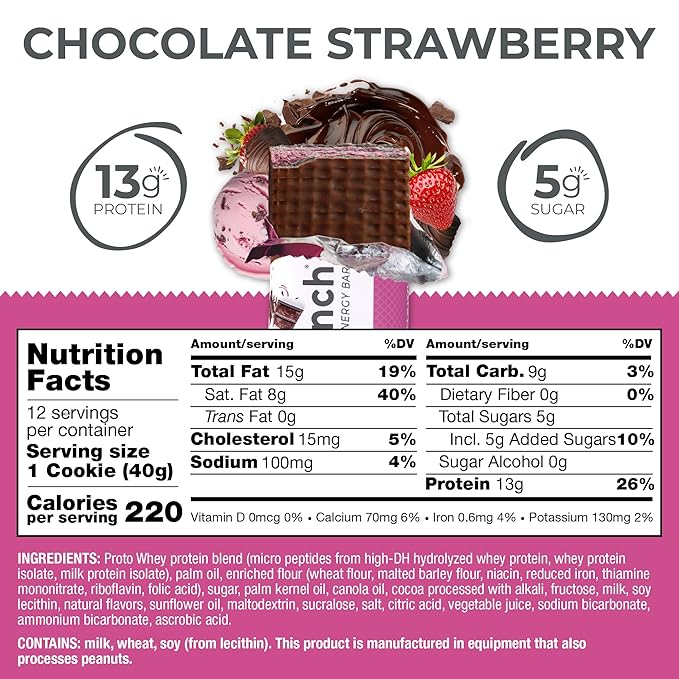 Power Crunch Protein Wafer Bars High Protein Snacks with Delicious Taste Chocolate Strawberry 1.4 Ounce (12 Count)