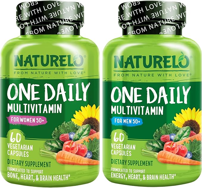NATURELO One Daily Multivitamin for Men 50+ 60 Capsules and One Daily Multivitamin for Women 50+ (Iron Free) 60 Capsules Bundle - 2 Month Supply