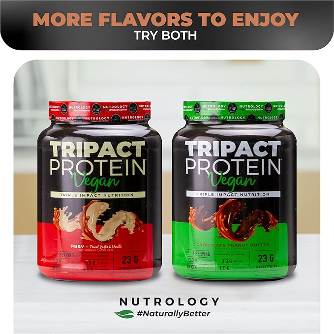 Nutrology TRIPACT Vegan Protein Powder - Organic Pea Rice &amp Pumpkin Protein BCAAs &amp Glutamine Plant-Based Meal Replacement Shakes for Muscle Recovery &amp Immunity Chocolate Peanut Butter
