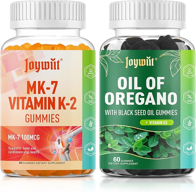 Vitamin K2 MK-7 Gummies 100mcg &amp Oregano Oil Gummies 300mg with 200mg Black Seed Oil