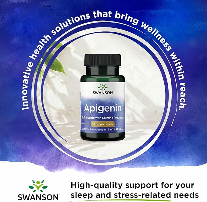 Swanson Apigenin Bioflavonoid Supplement for Adults Seeking Natural Sleep Relaxation and Stress Relief Support - 50 mg (90 Vegan Capsules 2 Pack)