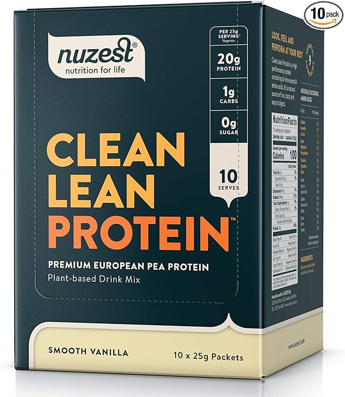 Nuzest - Pea Protein Powder - Clean Lean Protein Premium Vegan Plant Based Protein Powder Dairy Free Gluten Free GMO Free Protein Shake Smooth Vanilla 0.9 oz (Pack of 10)