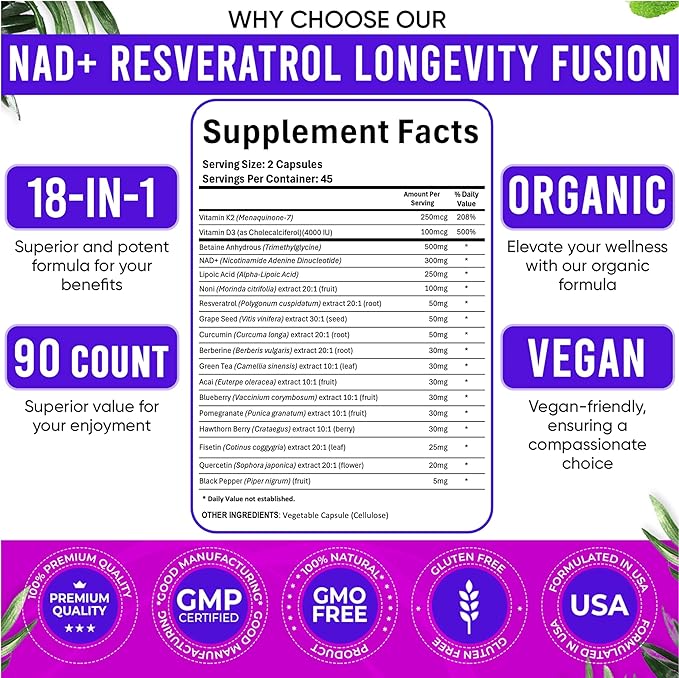 Adndale Liposomal NAD Supplement. Longevity Formula NMN Supplement Alternative. 90CT Advanced NAD+ Resveratrol