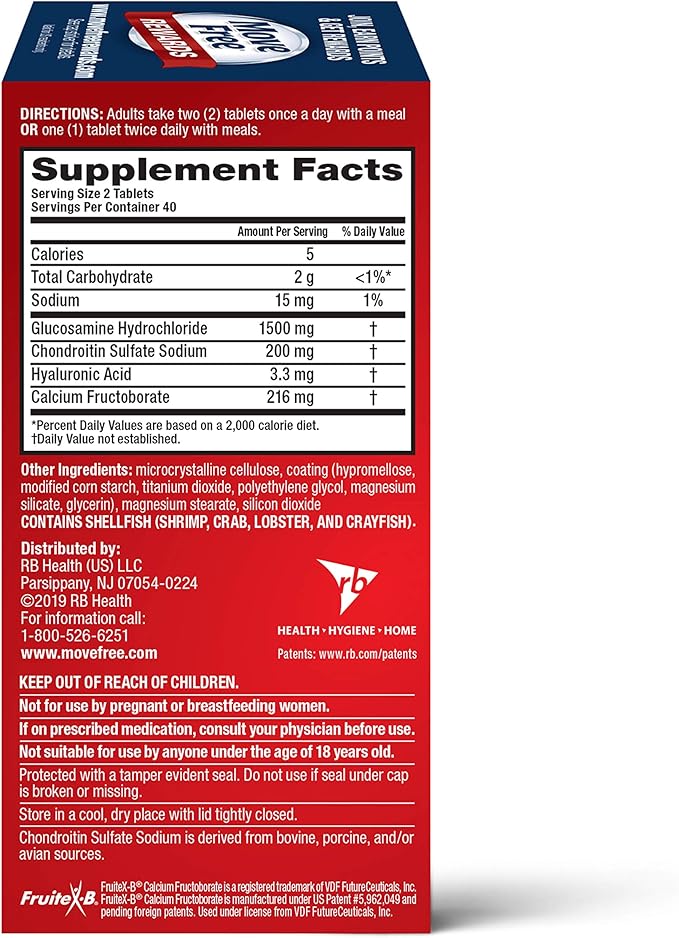 Move Free Triple Strength Glucosamine Chondroitin and Hyaluronic Acid Joint Supplement 80 Count